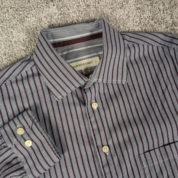 Pronto Uomo Other - Pronto Uomo Striped Houndstooth Large Mens Button Down Shirt